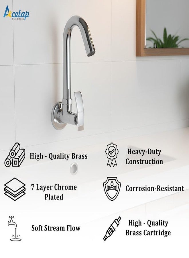 Acetap ACE - 04 Sink Tap for Kitchen Sink 360 Degree Rotating with Foam Flow, Brass Tap with Chrome Finish Full Brass tap with Wall Flange | (Pack of 1) | 7-Year Manufacturer Warranty - Image 3